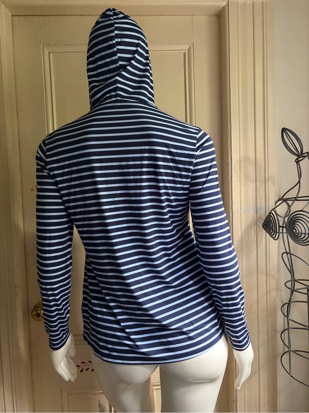 Lands' End Navy and White Striped Hooded Rash Guard - Picture 3 of 5